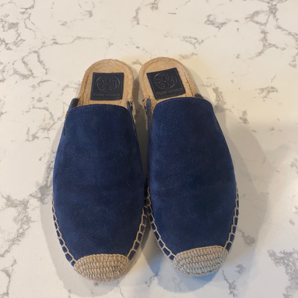 Tory Burch Navy Blue Suede Espadrille Slides 7.5